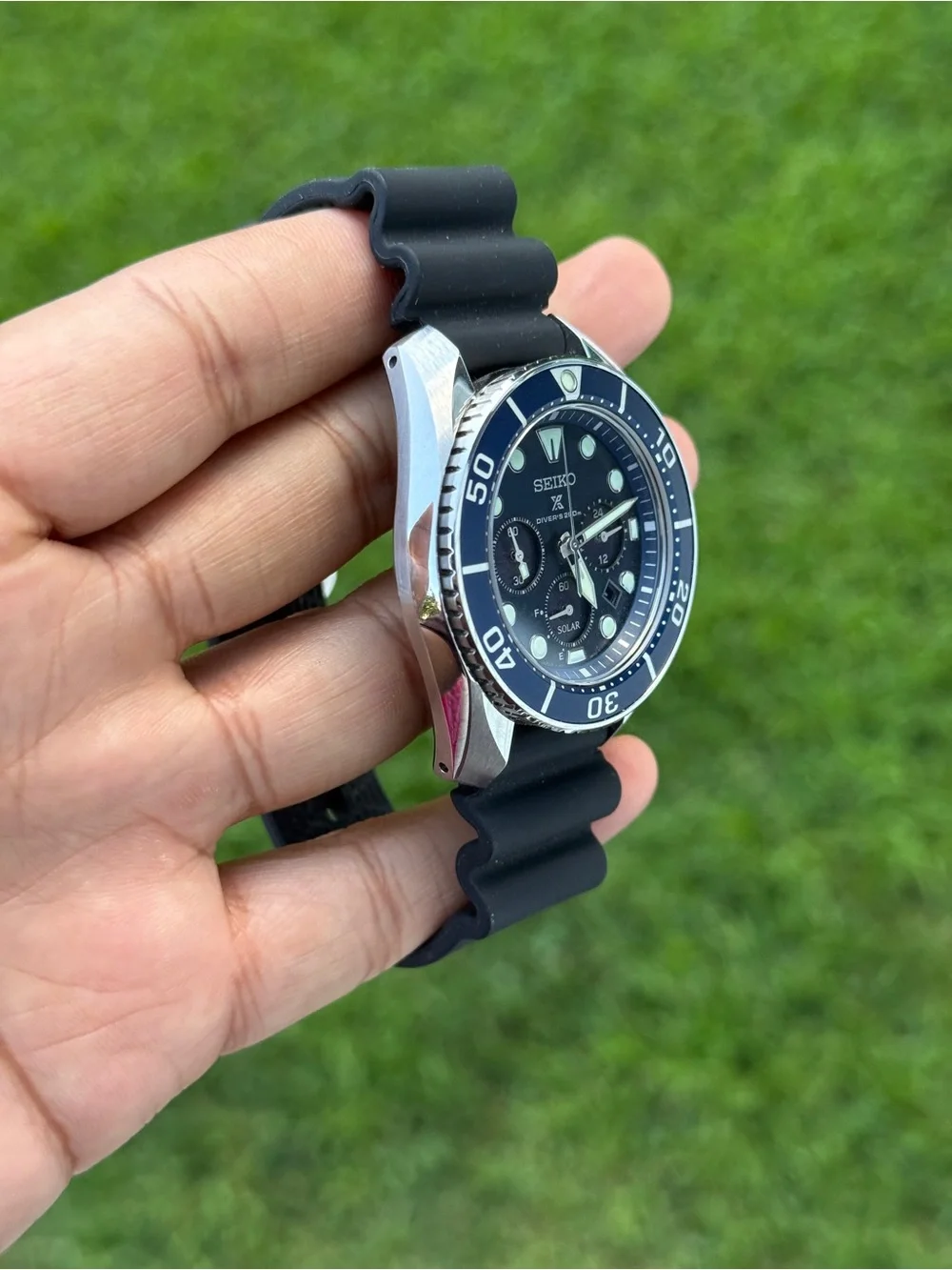 Seiko prospex solar Blue Bezel Black Strap Men's Diver Chronograph Japan Watch